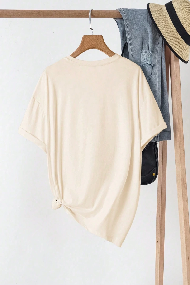 Süt İpek Normal Tişört, Minimalist Moda Günlük Giyim