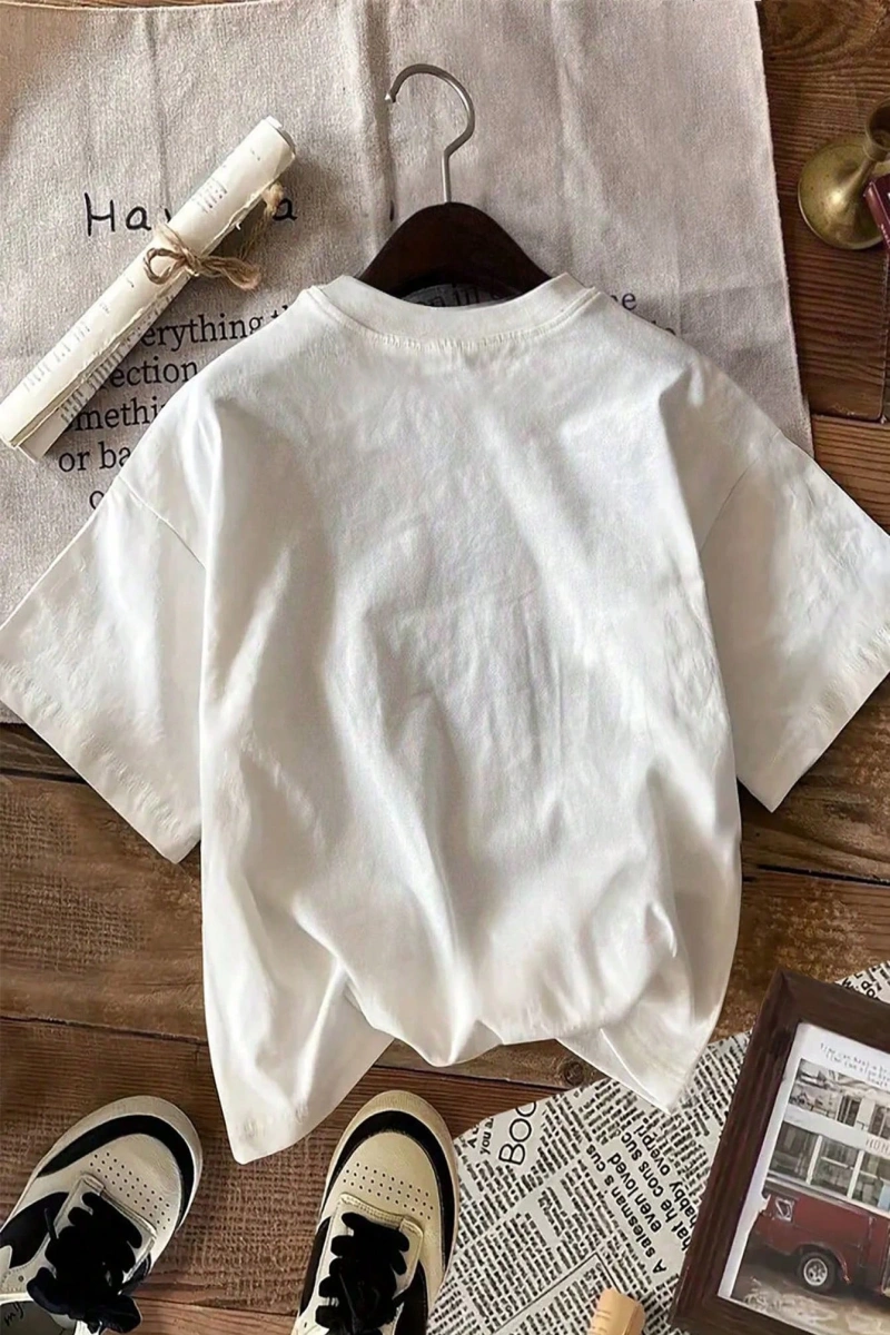 Süt İpek Normal Tişört, Minimalist Moda Günlük Giyim