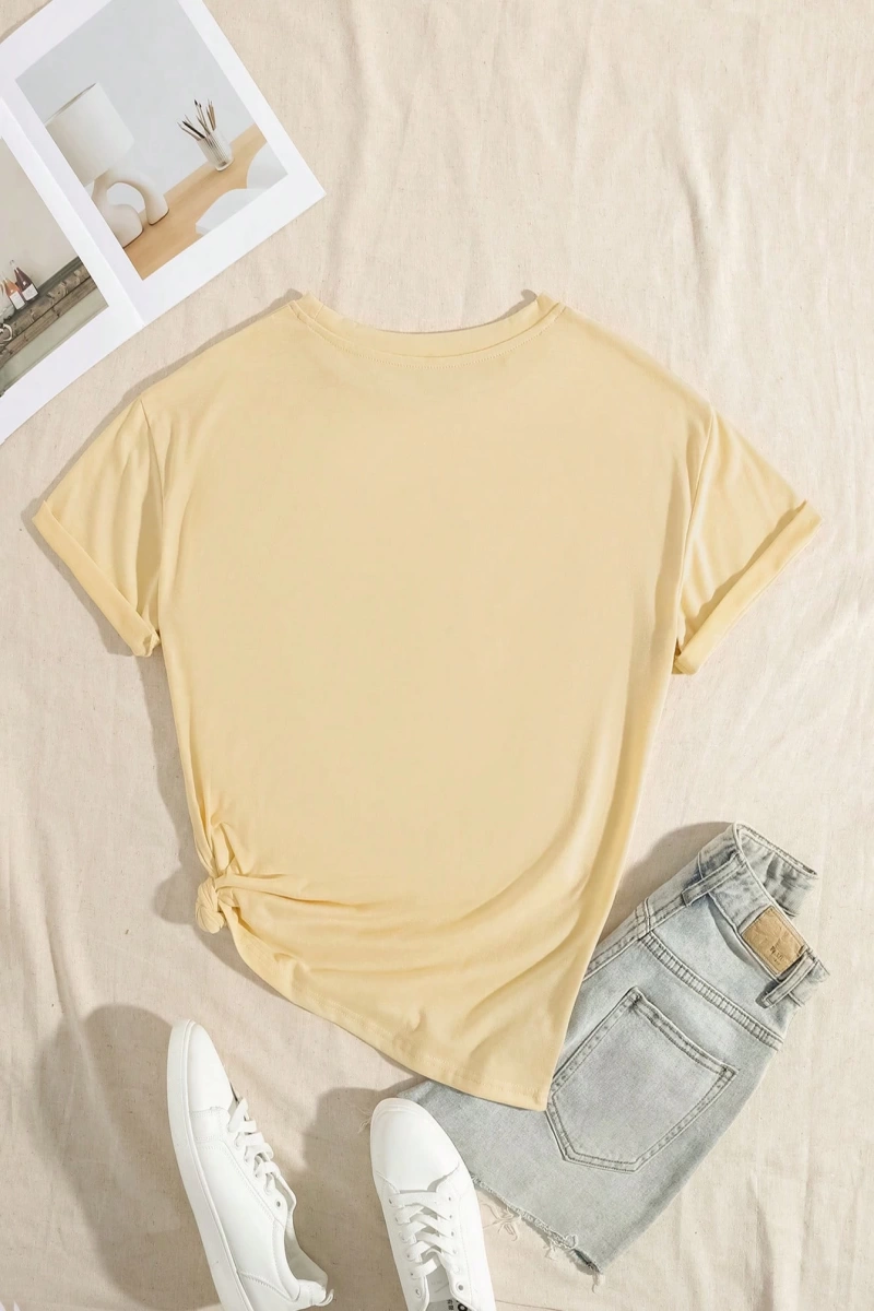 Süt İpek Normal Tişört, Minimalist Moda Günlük Giyim