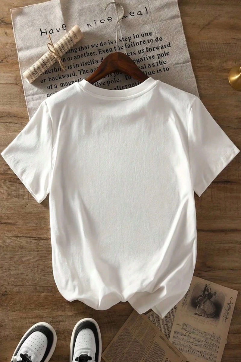 Süt İpek Normal Tişört, Minimalist Moda Günlük Giyim