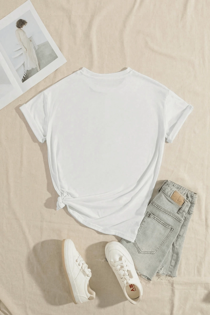 Süt İpek Normal Tişört, Minimalist Moda Günlük Giyim