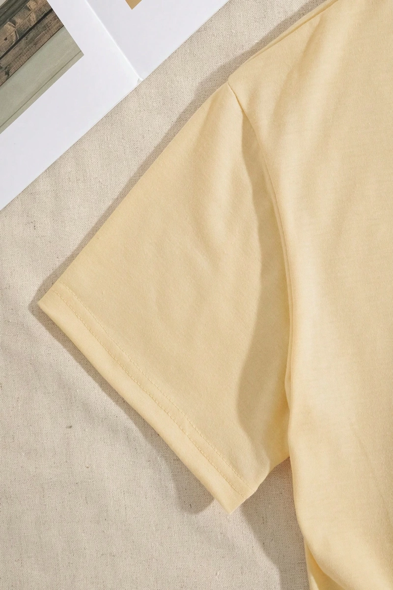 Süt İpek Normal Tişört, Minimalist Moda Günlük Giyim