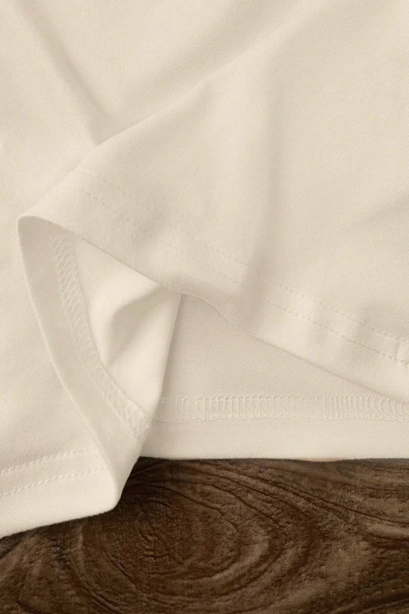 Süt İpek Normal Tişört, Minimalist Moda Günlük Giyim