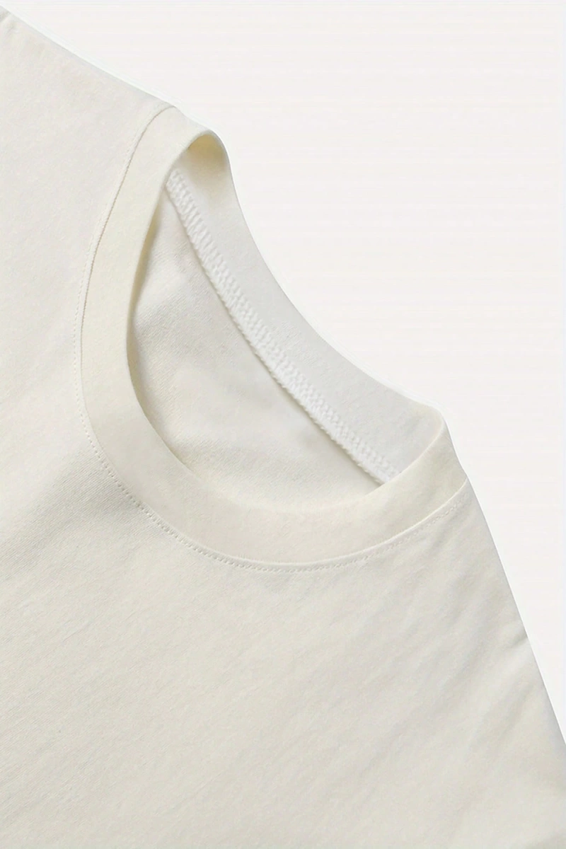 Süt İpek Normal Tişört, Minimalist Moda Günlük Giyim