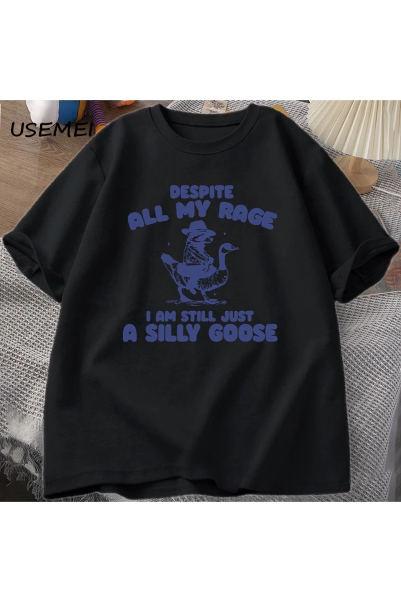 T-Shirt Garip Meme T-Shirt Komik Kaz Tshirt Pamuk Kısa