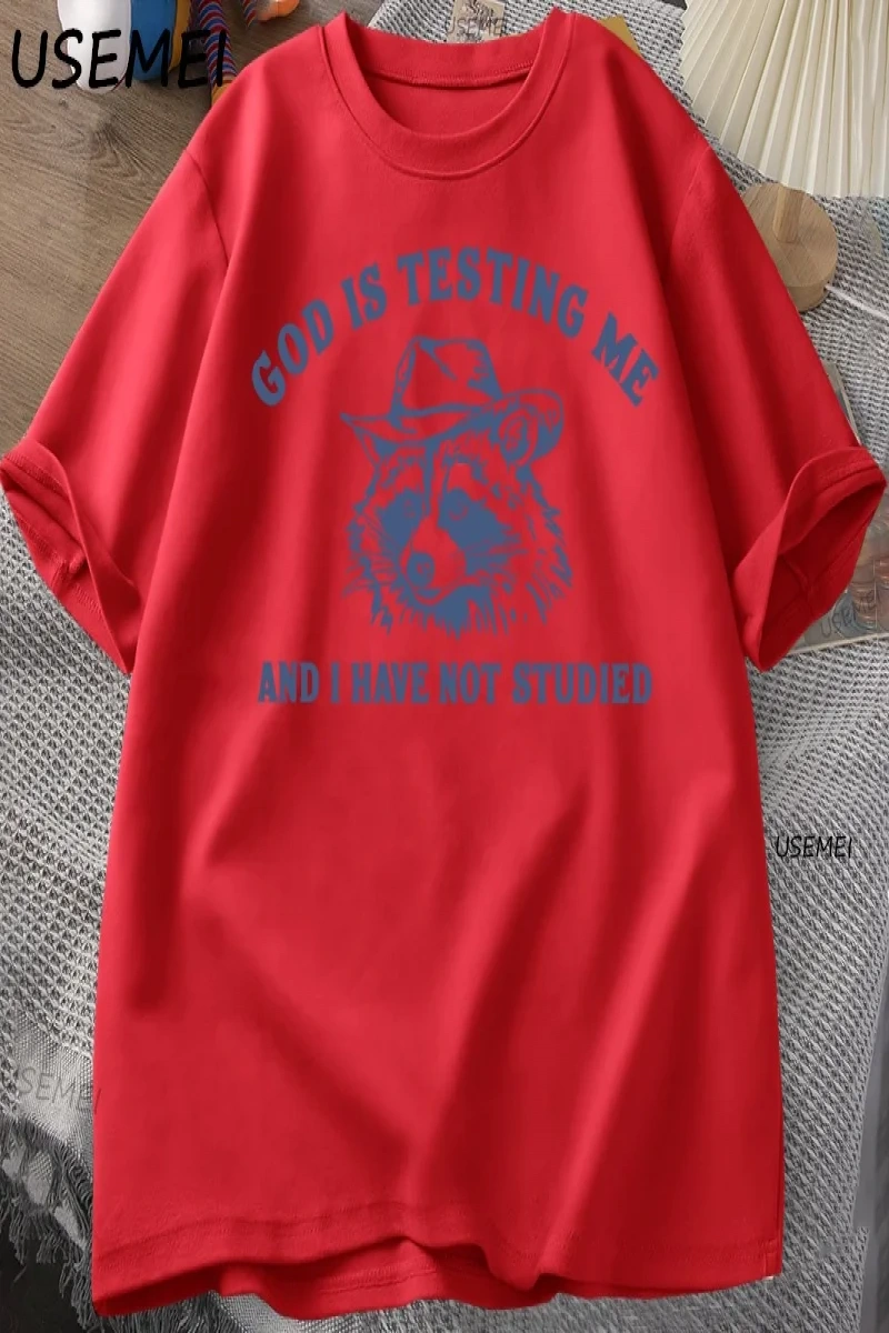 Tanrı Bana Test Ediyor Komik Rakun T-shirt Erkekler Kadınlar için Baskılı Gevşek Rahat Rahat  3076