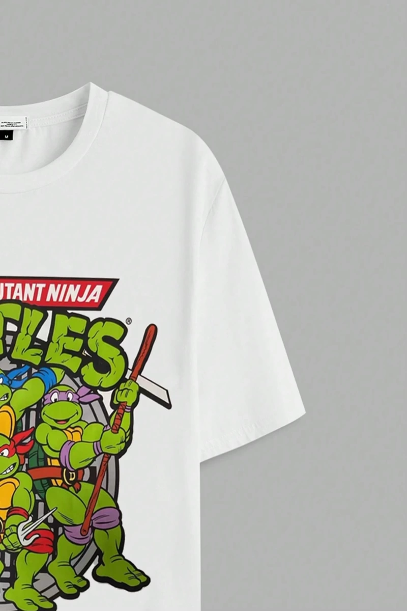 TEENAGE MUTANT NINJA TURTLES X SHEIN Erkek Baskılı Rahat Yuvarlak Yaka Kısa Kollu Örgü Tişört