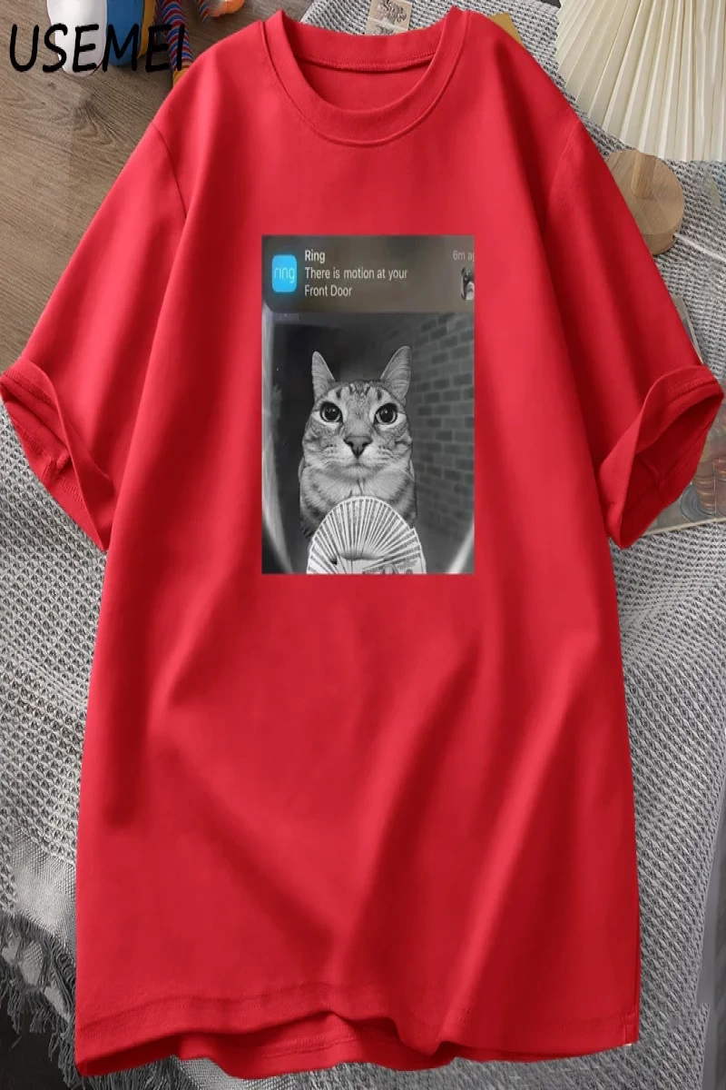 There Is Motion At Your Front Door Funny Cat Meme T-shirts Parody Tees Casual Cotton Short Sl 2894