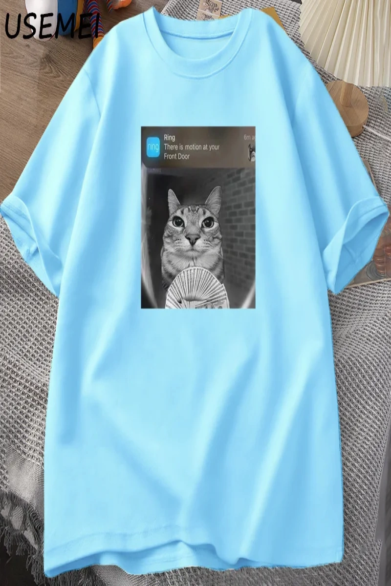 There Is Motion At Your Front Door Funny Cat Meme T-shirts Parody Tees Casual Cotton Short Sl 2894