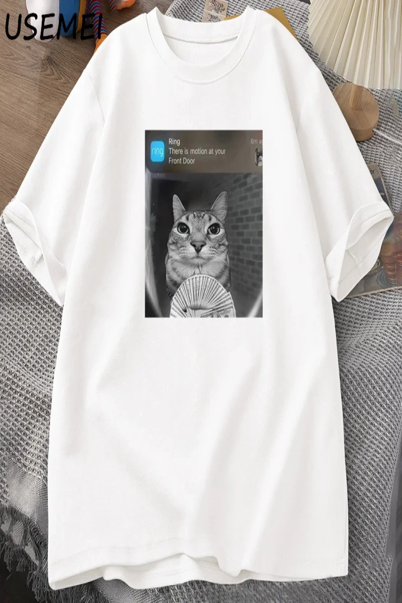 There Is Motion At Your Front Door Funny Cat Meme T-shirts Parody Tees Casual Cotton Short Sl 2894