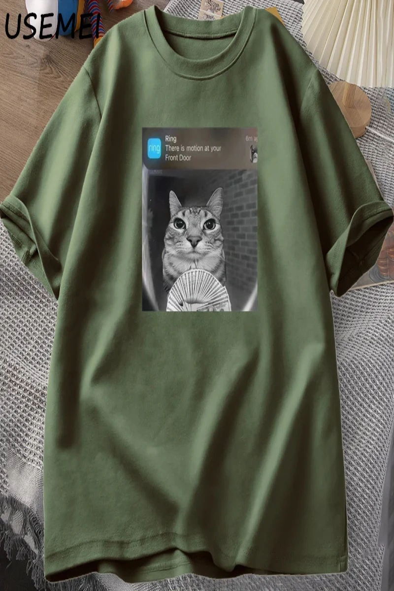 There Is Motion At Your Front Door Funny Cat Meme T-shirts Parody Tees Casual Cotton Short Sl 2894