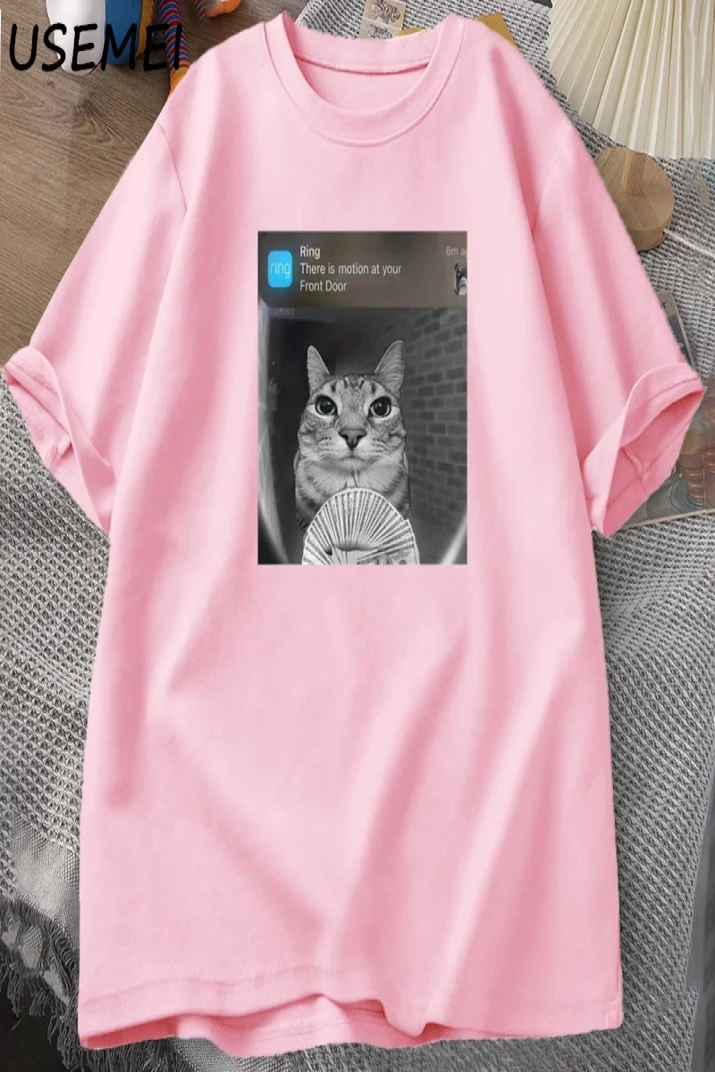 There Is Motion At Your Front Door Funny Cat Meme T-shirts Parody Tees Casual Cotton Short Sl 2894