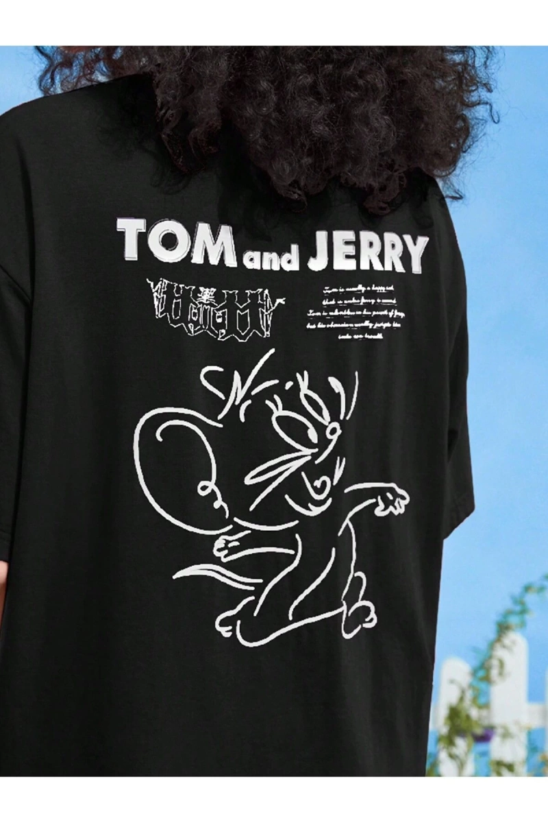 TOM & JERRY X Kadın Loose Fit Karikatür Desen Baskılı Tişört