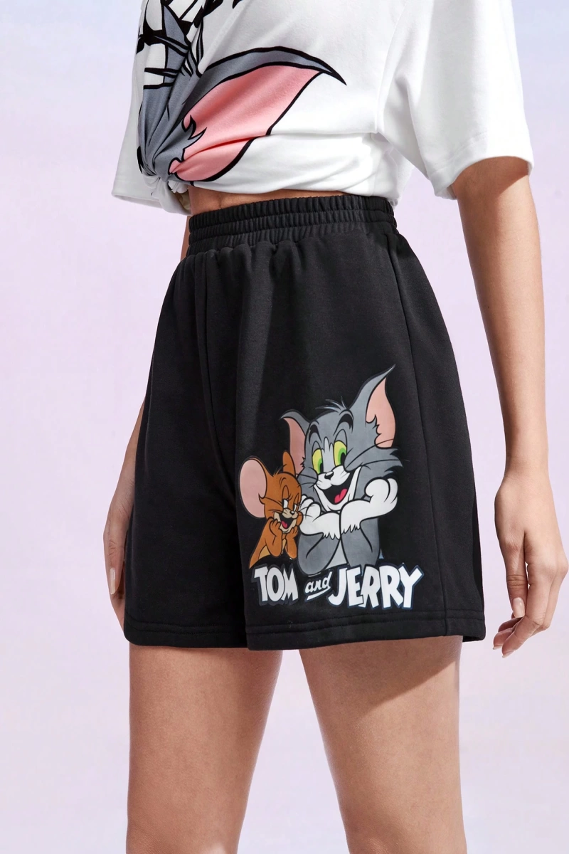TOM & JERRY X Karikatür Mektup Baskılı Şort