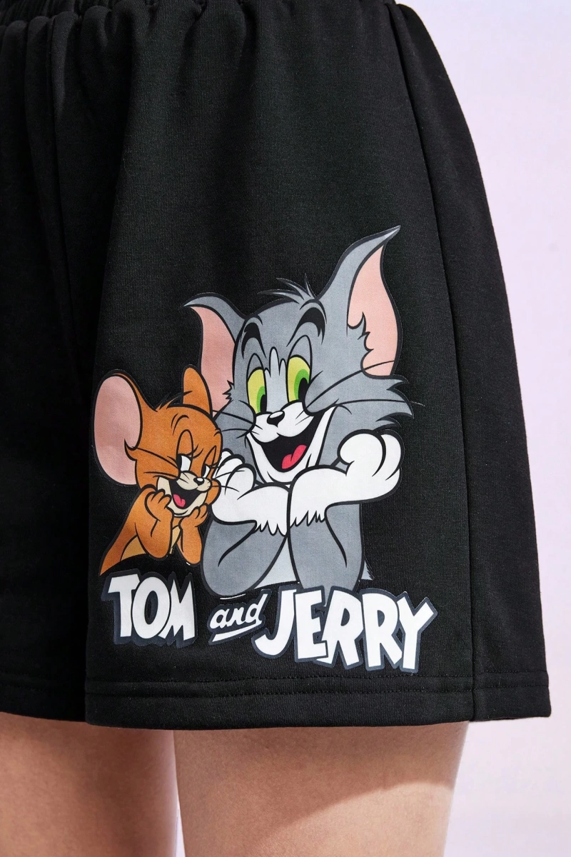 TOM & JERRY X Karikatür Mektup Baskılı Şort