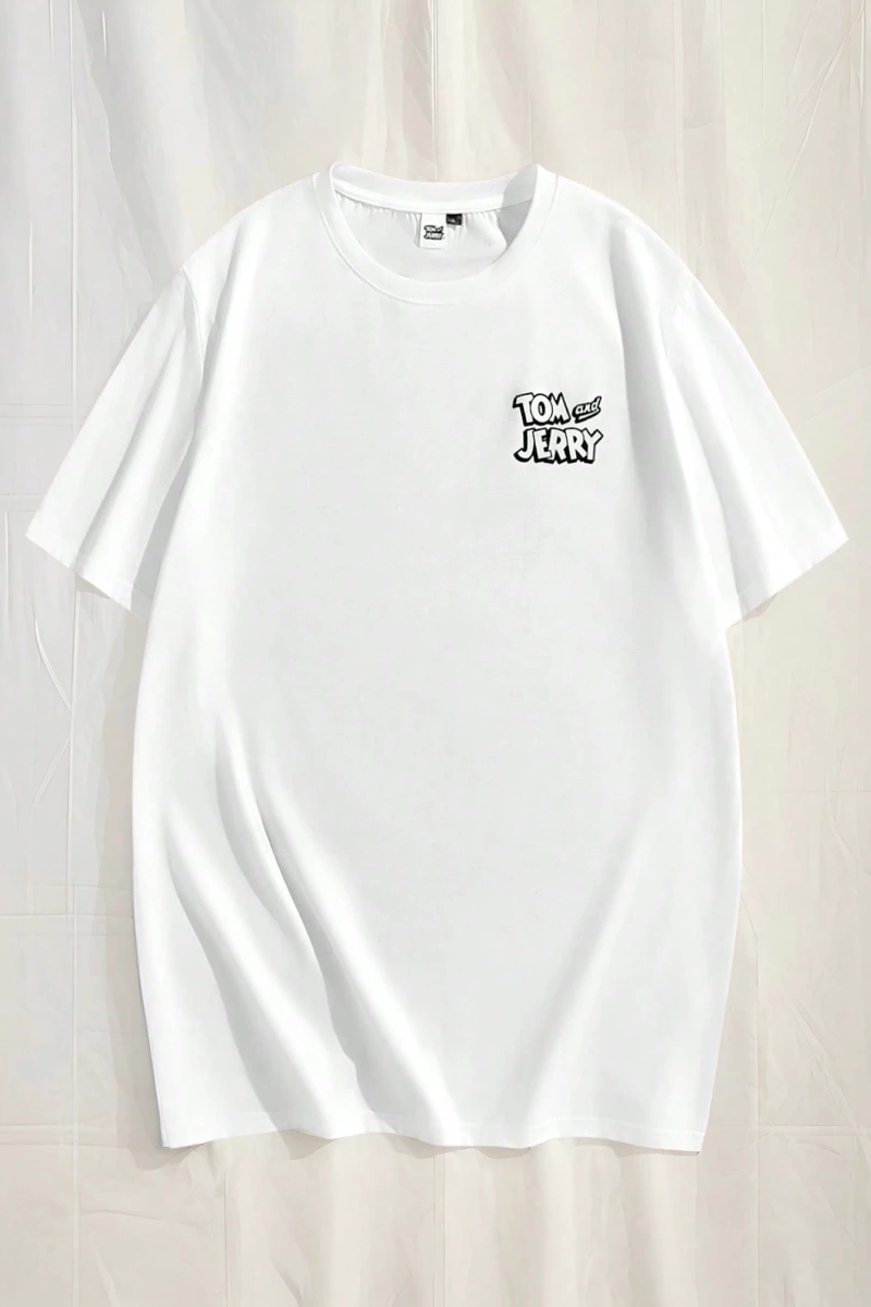 TOM & JERRY X SHEIN Unisex Rahat Fitted Karikatür Siyah Beyaz Karikatür Grafik Kısa Kollu Tiş