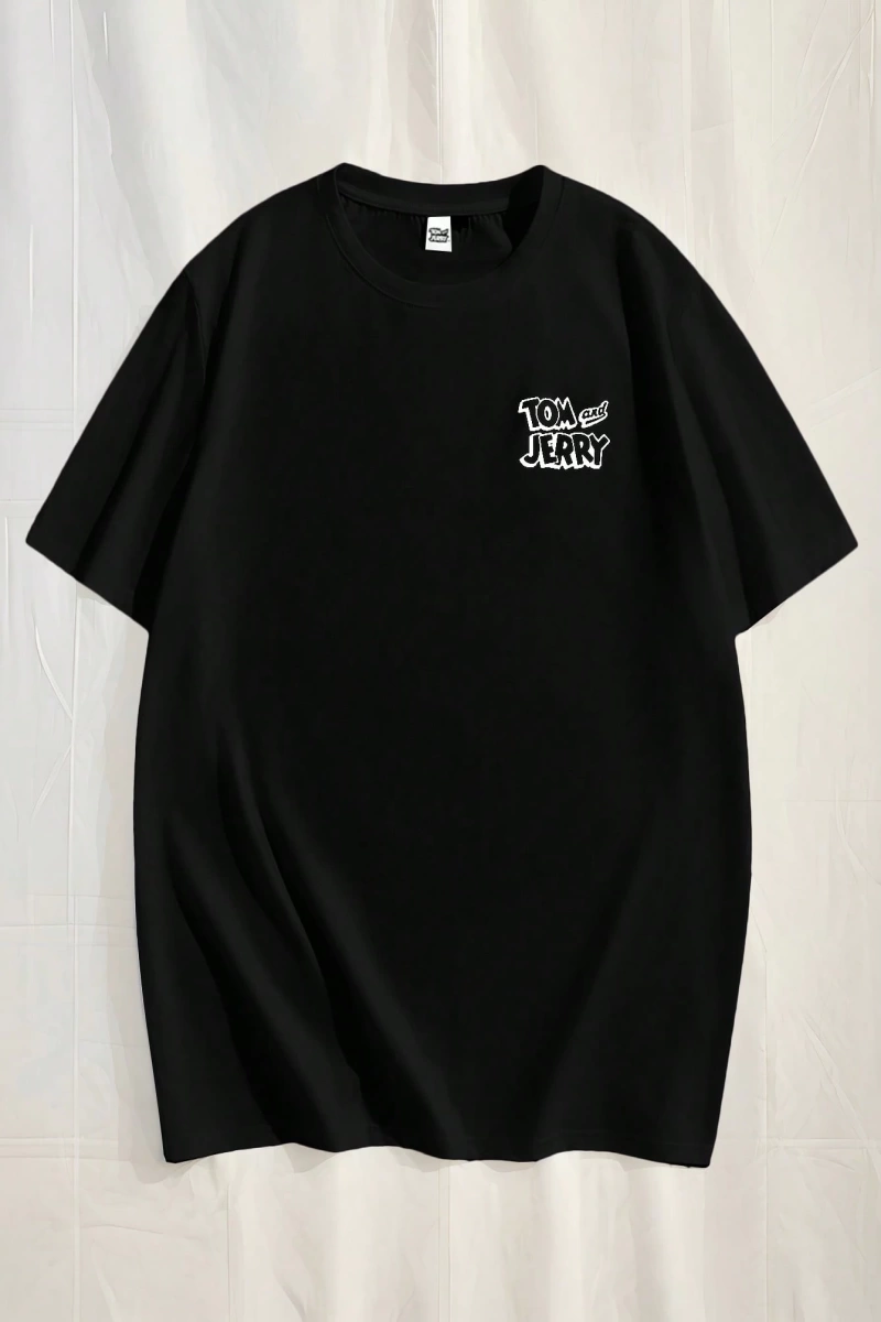 TOM & JERRY X SHEIN Unisex Rahat Fitted Karikatür Siyah Beyaz Karikatür Grafik Kısa Kollu Tiş