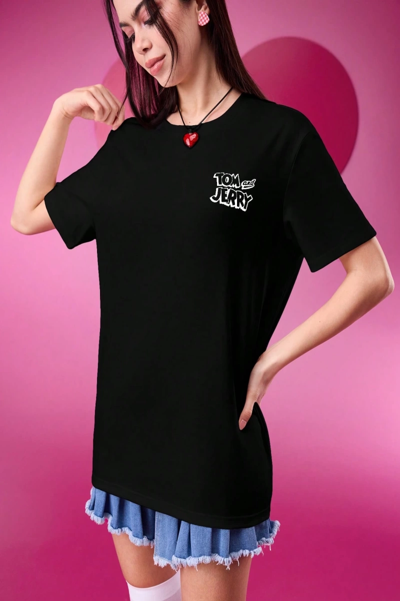 TOM & JERRY X SHEIN Unisex Rahat Fitted Karikatür Siyah Beyaz Karikatür Grafik Kısa Kollu Tiş