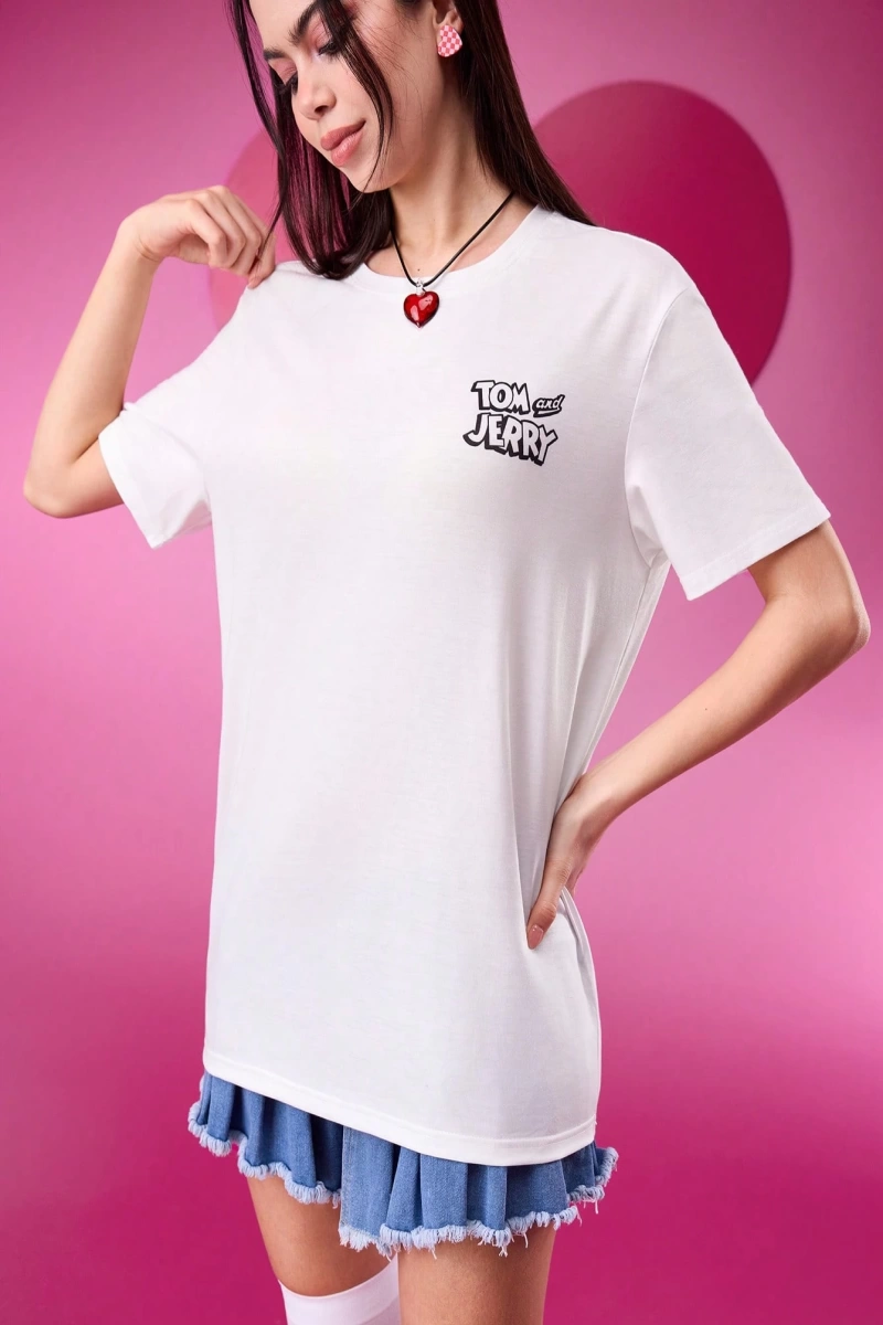 TOM & JERRY X SHEIN Unisex Rahat Fitted Karikatür Siyah Beyaz Karikatür Grafik Kısa Kollu Tiş