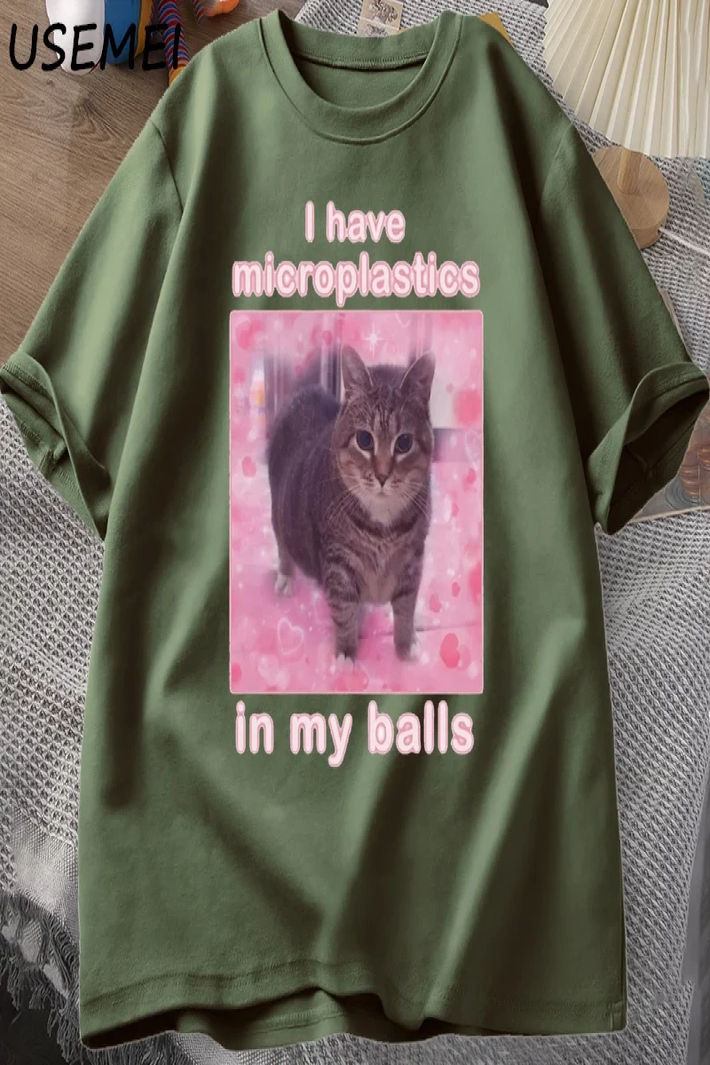 Toplarımda Mikroplastik Var Komik Kedi Meme T-shirt Erkek Kadın Aptal Aptal Tshirt Goofy Ahh  2895