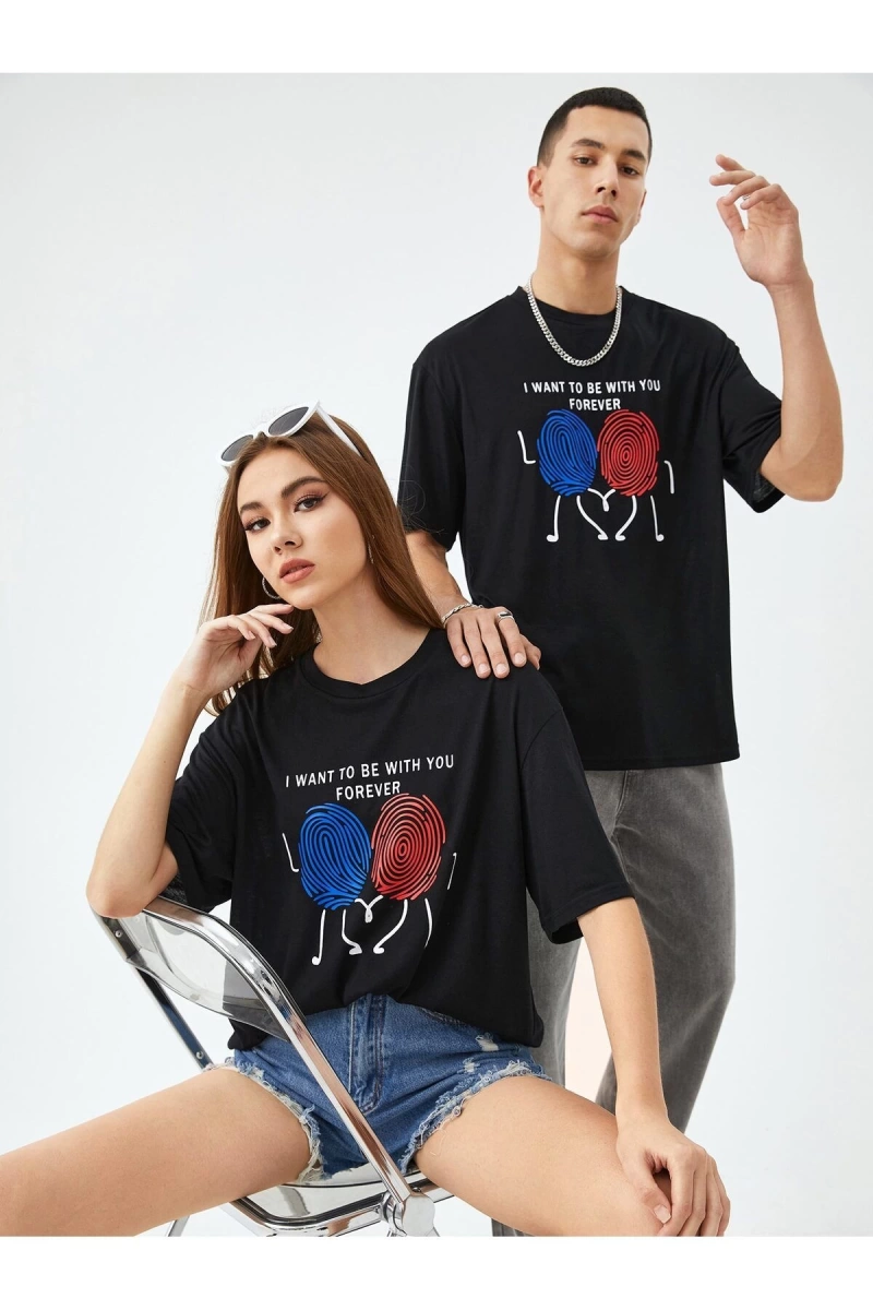 Unisex 1pc Sloganlı ve Karikatür Grafikli Omuz Harajuku Style