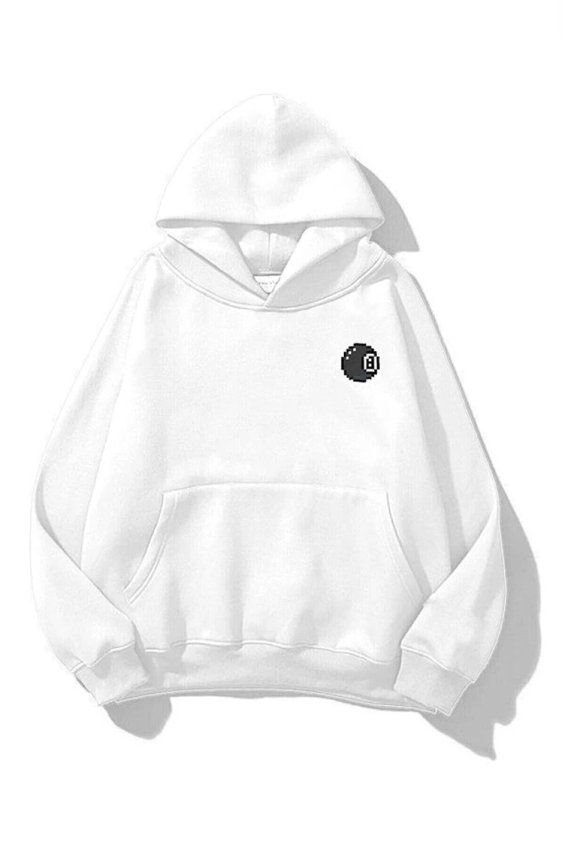 Unisex 8ball Sweatshirt Hoodie Beyaz