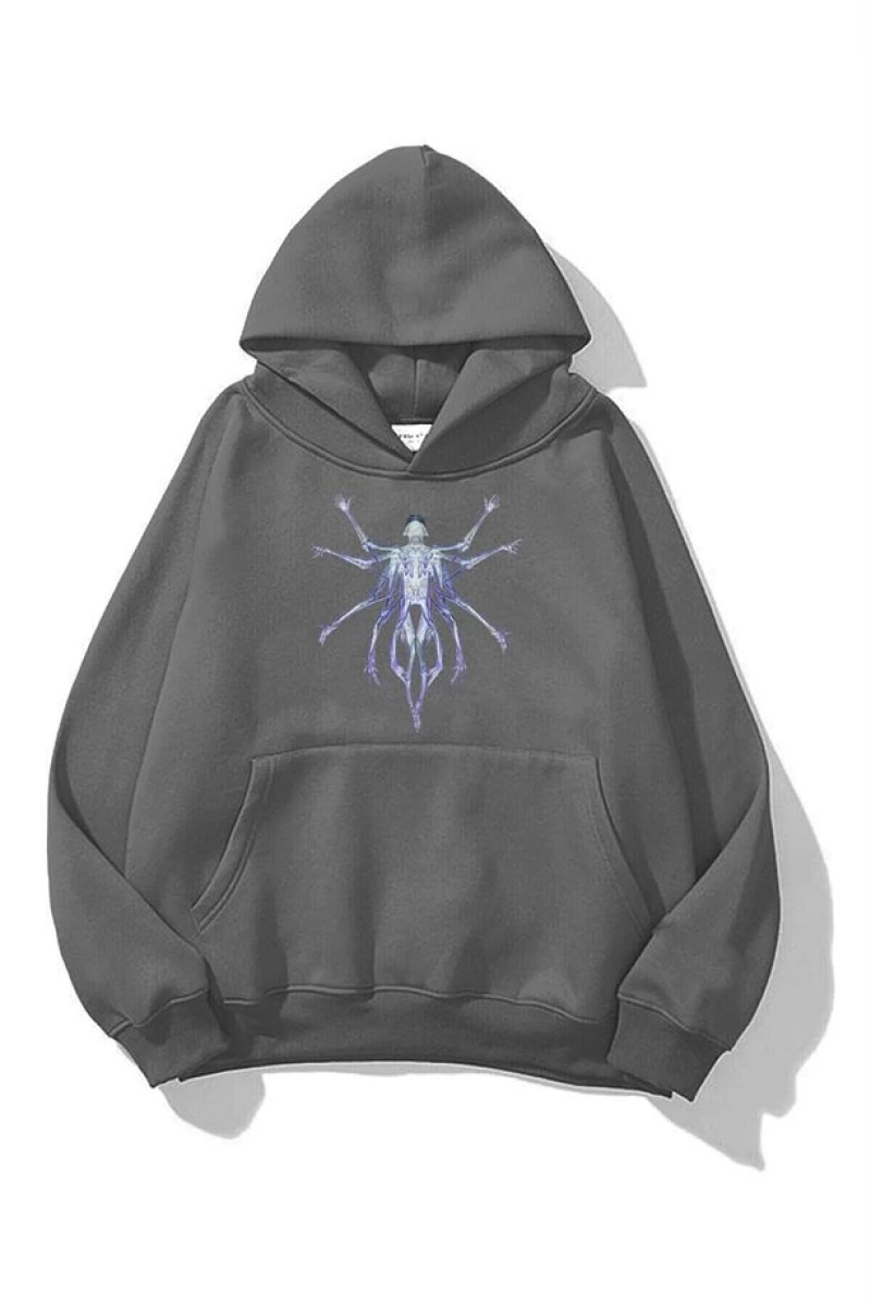 Unisex Alien Sweatshirt Hoodie Gri