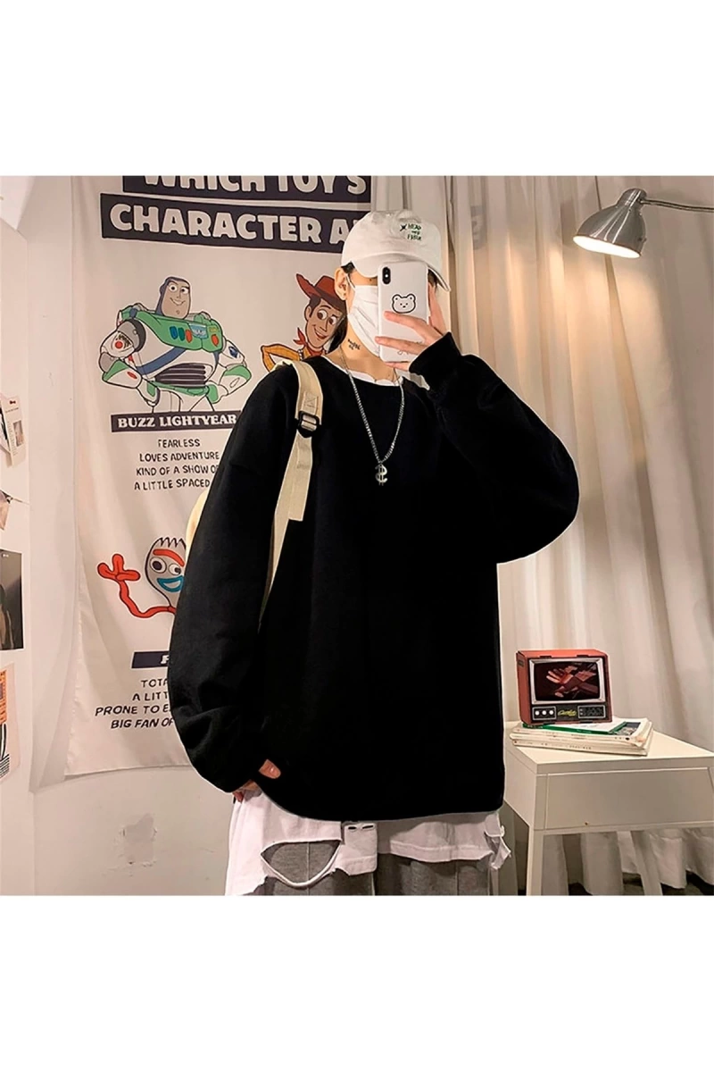 Unisex Basic Bisiklet Yaka Oversize Sweatshirt
