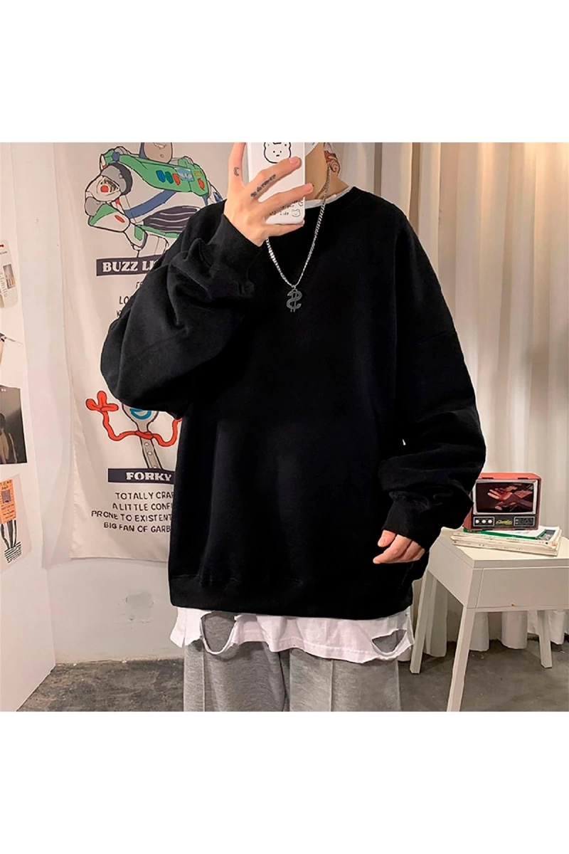 Unisex Basic Bisiklet Yaka Oversize Sweatshirt