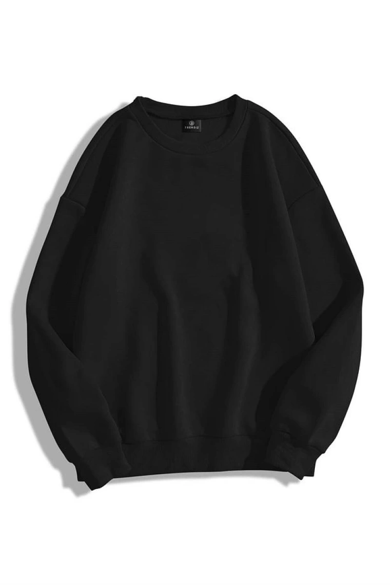 Unisex Basic Bisiklet Yaka Sweatshirt Siyah