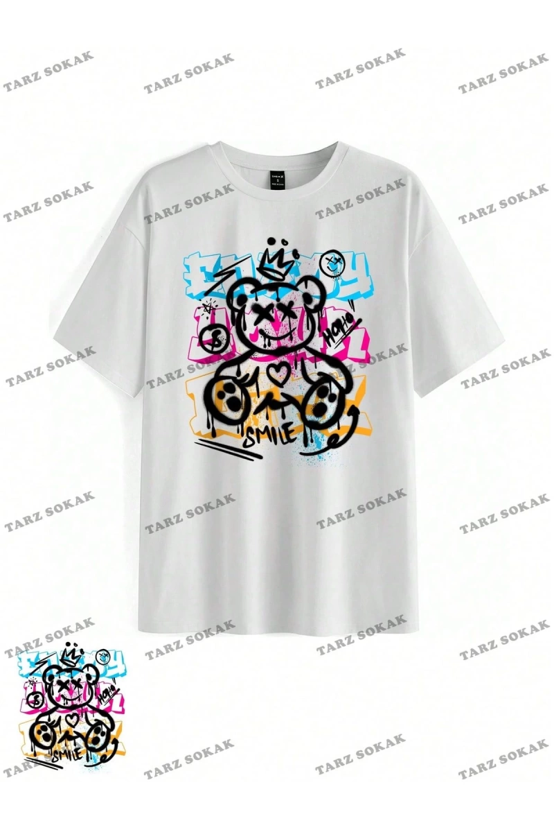Unisex BAY  Desen Baskılı Düşük Omuzlu T-Shirt KOD-1334