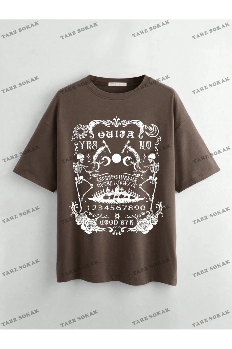 Unisex BAY  Goth Kadın Kafatası Desenli Damla Omuz T-shirt KOD-1365