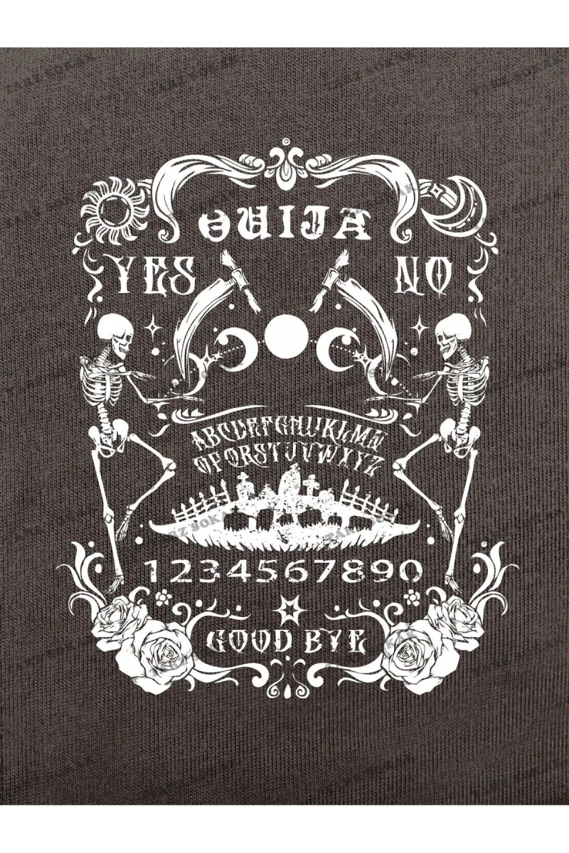 Unisex BAY  Goth Kadın Kafatası Desenli Damla Omuz T-shirt KOD-1365