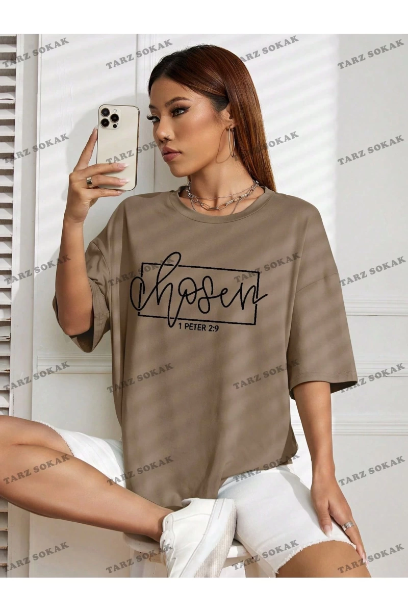 Unisex BAY  Harf Grafikli Düşük Omuzlu Tişört KOD-1322
