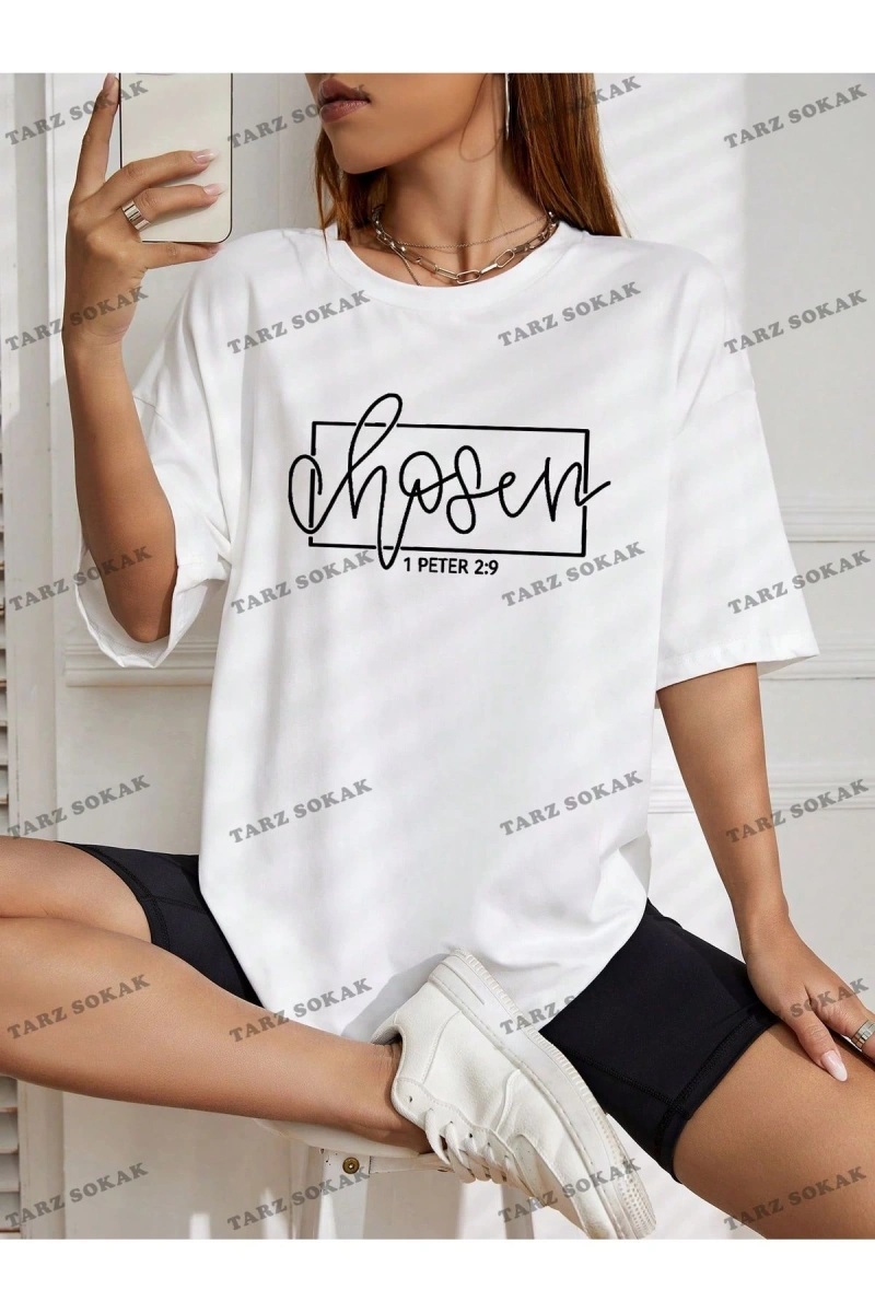 Unisex BAY  Harf Grafikli Düşük Omuzlu Tişört KOD-1322