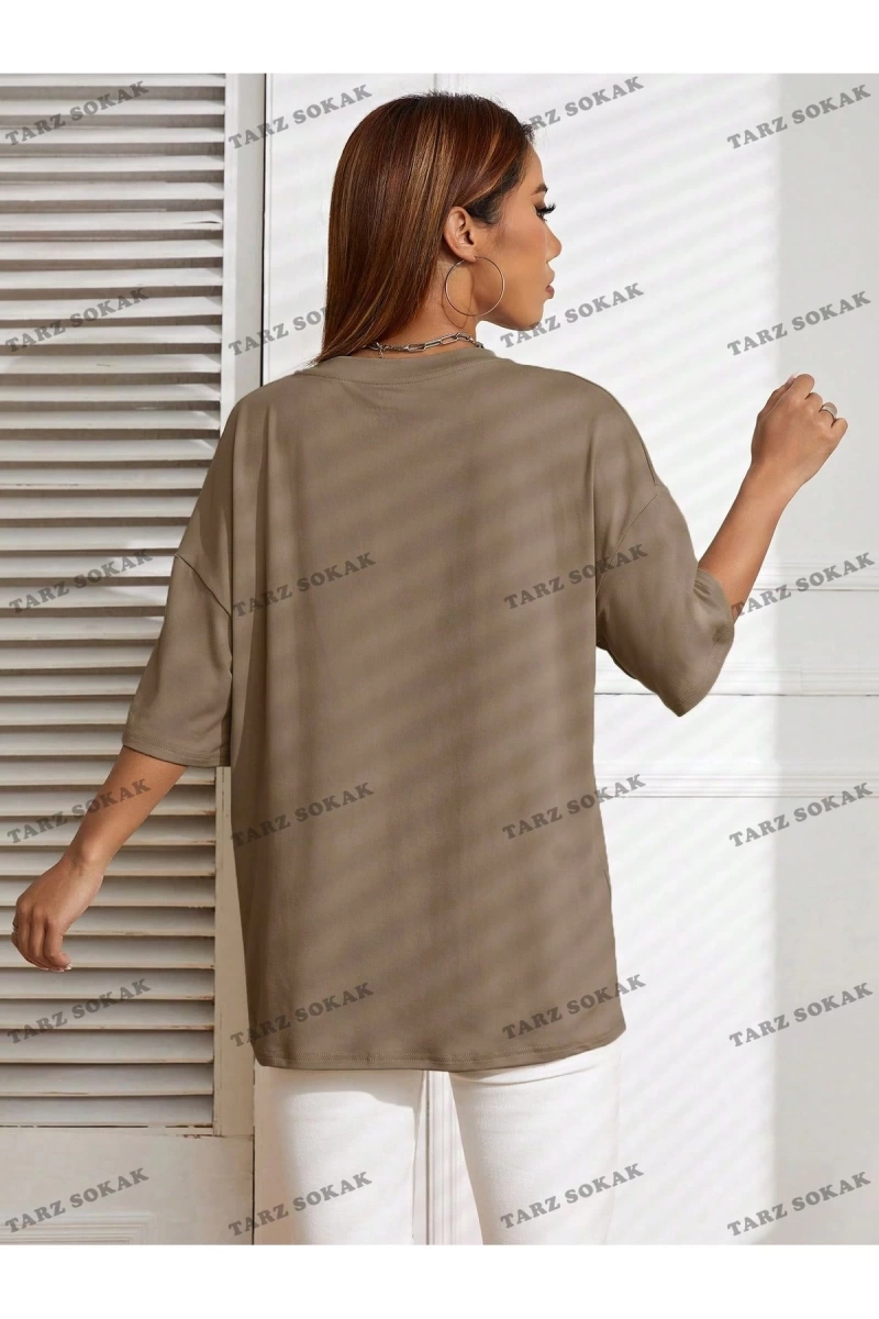 Unisex BAY  Harf Grafikli Düşük Omuzlu Tişört KOD-1322