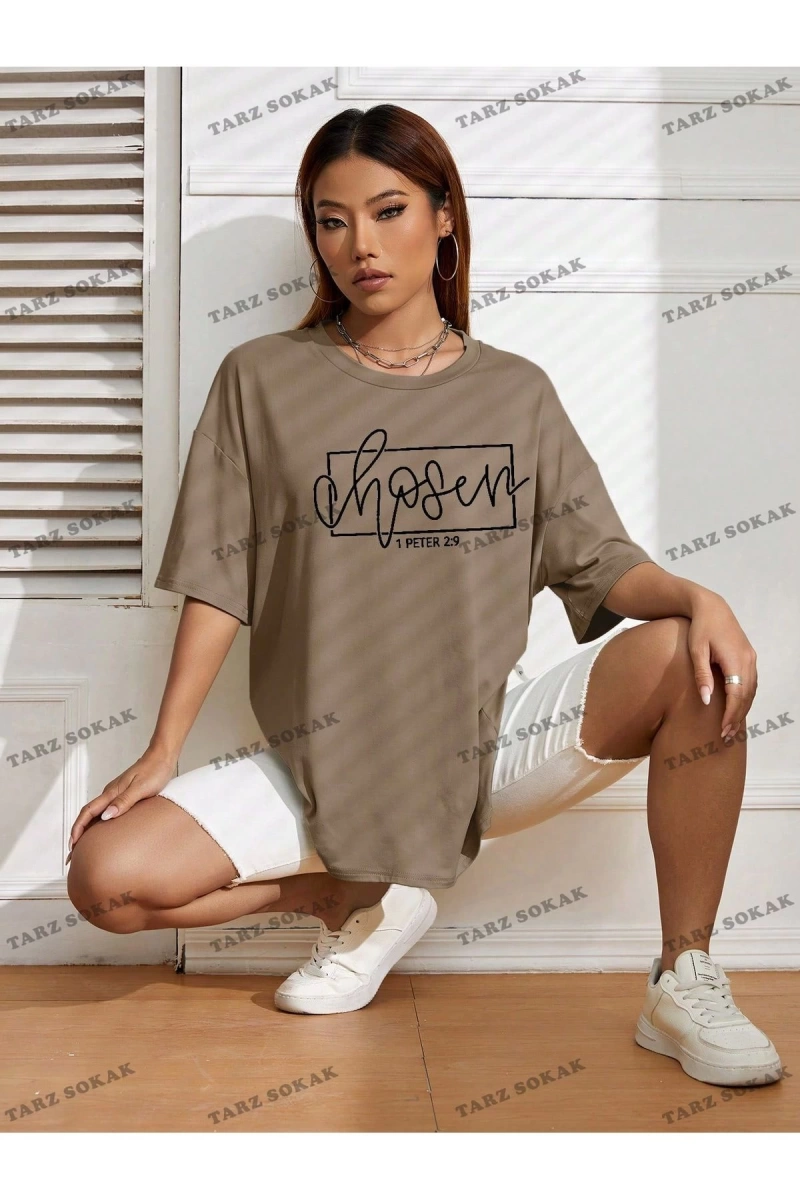 Unisex BAY  Harf Grafikli Düşük Omuzlu Tişört KOD-1322