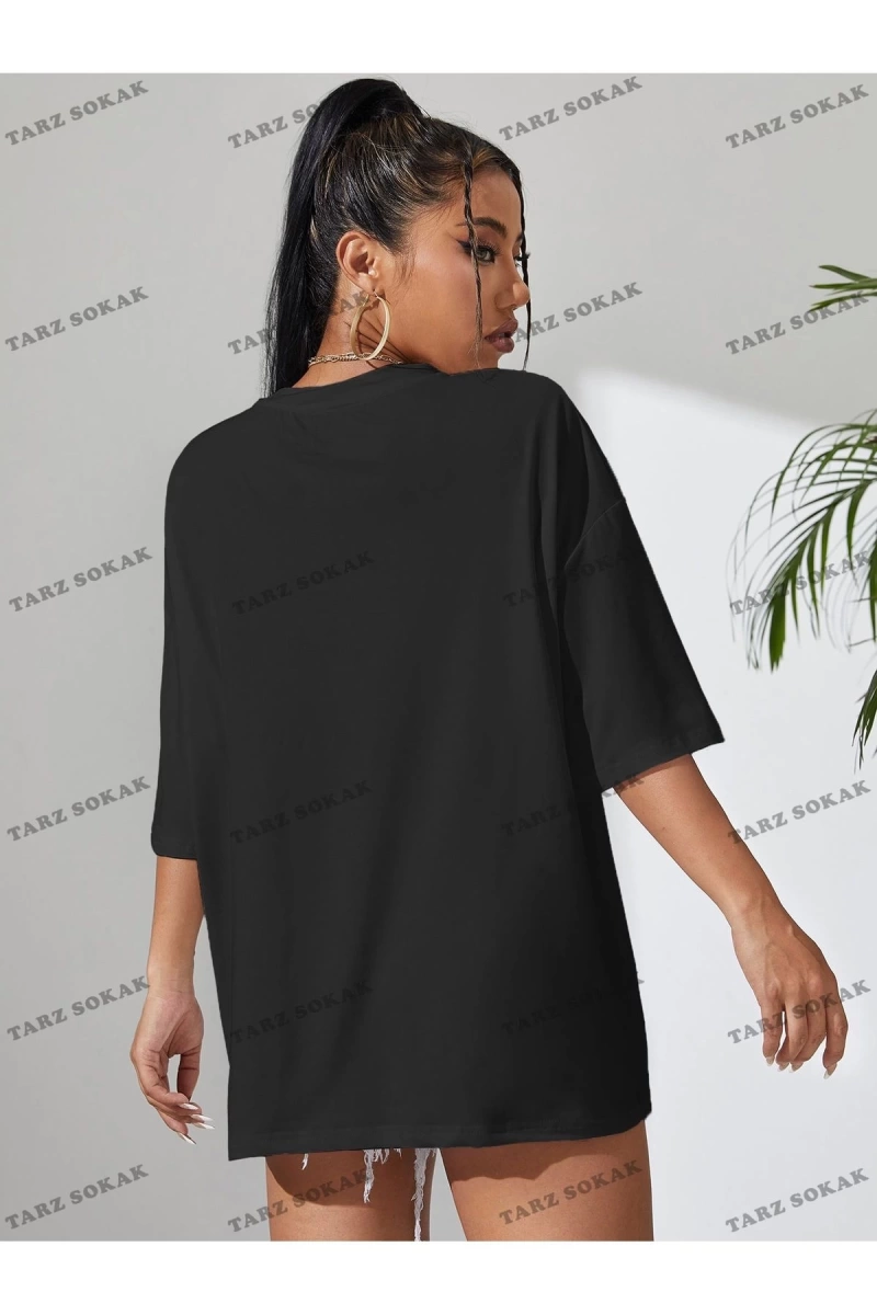 Unisex BAY  Harfli Grafik Düşük Omuz Oversize Tişört KOD-1321