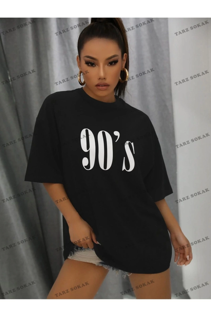 Unisex BAY  Harfli Grafik Düşük Omuz Oversize Tişört KOD-1394
