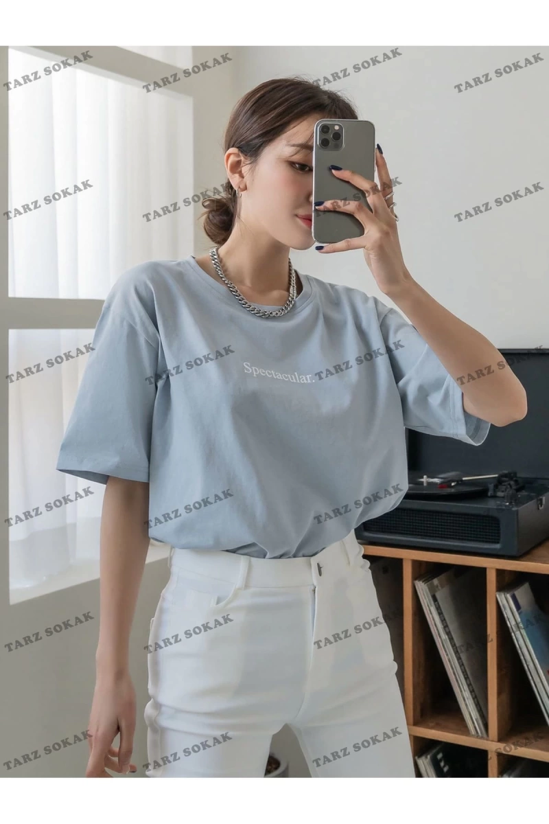 Unisex BAY  Harfli Grafik Düşük Omuzlu Tişört KOD-1341