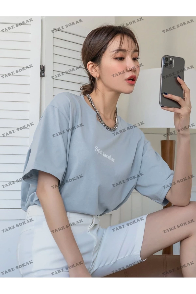 Unisex BAY  Harfli Grafik Düşük Omuzlu Tişört KOD-1341