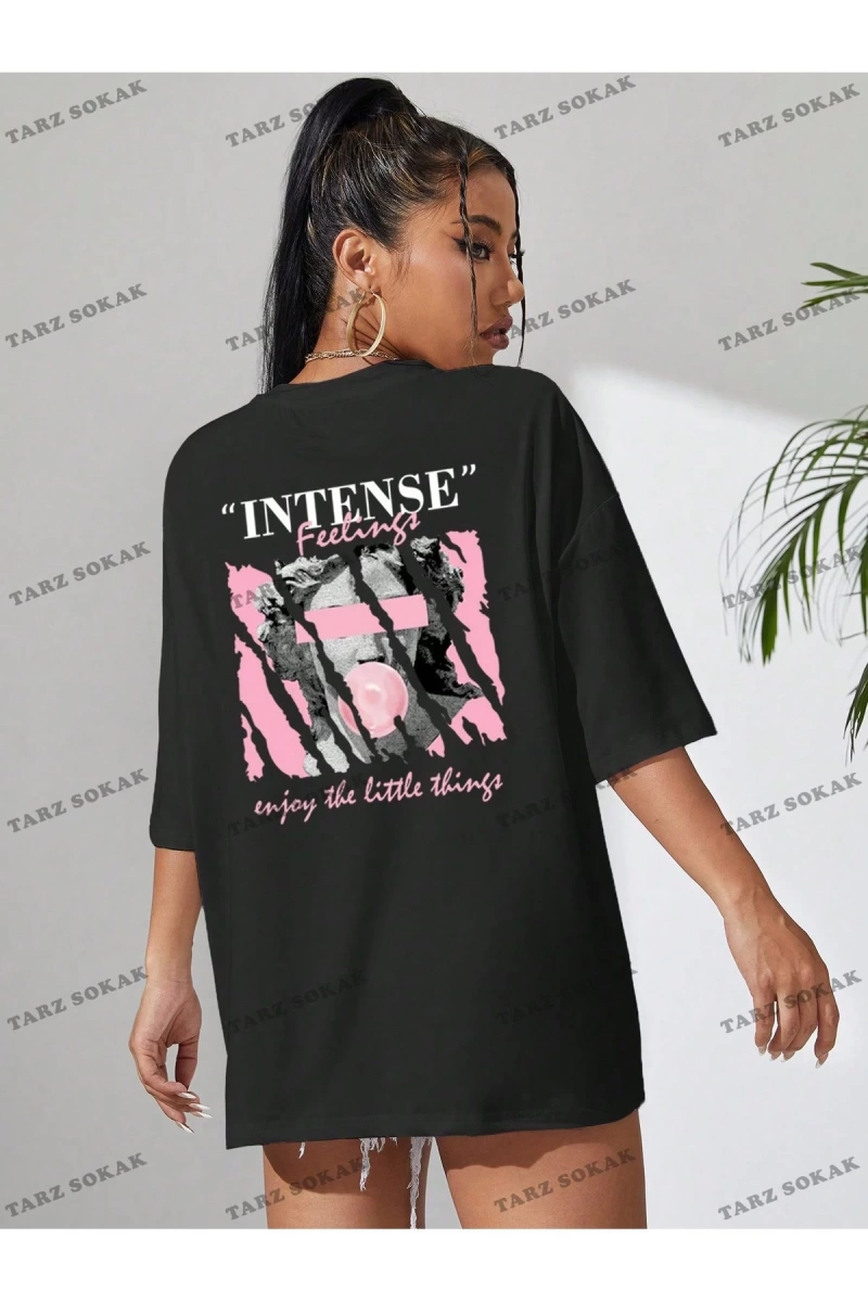 Unisex BAY  Heykel ve Slogan Baskılı Düşük Omuzlu Tişört KOD-1390