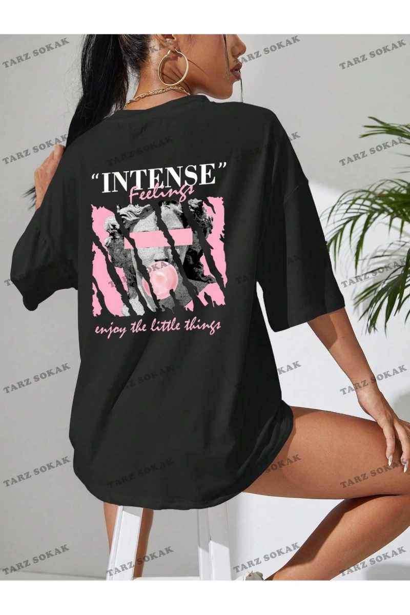 Unisex BAY  Heykel ve Slogan Baskılı Düşük Omuzlu Tişört KOD-1390