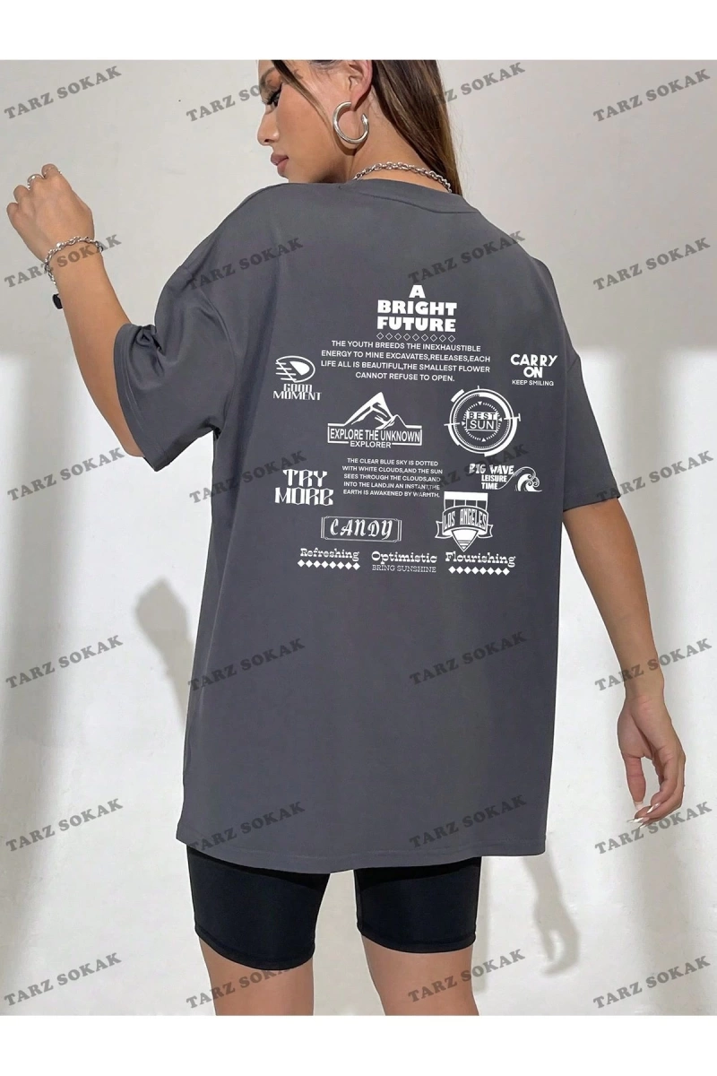 Unisex BAY  İngilizce Harfler Baskılı Kapalı Omuz Tişört KOD-1397