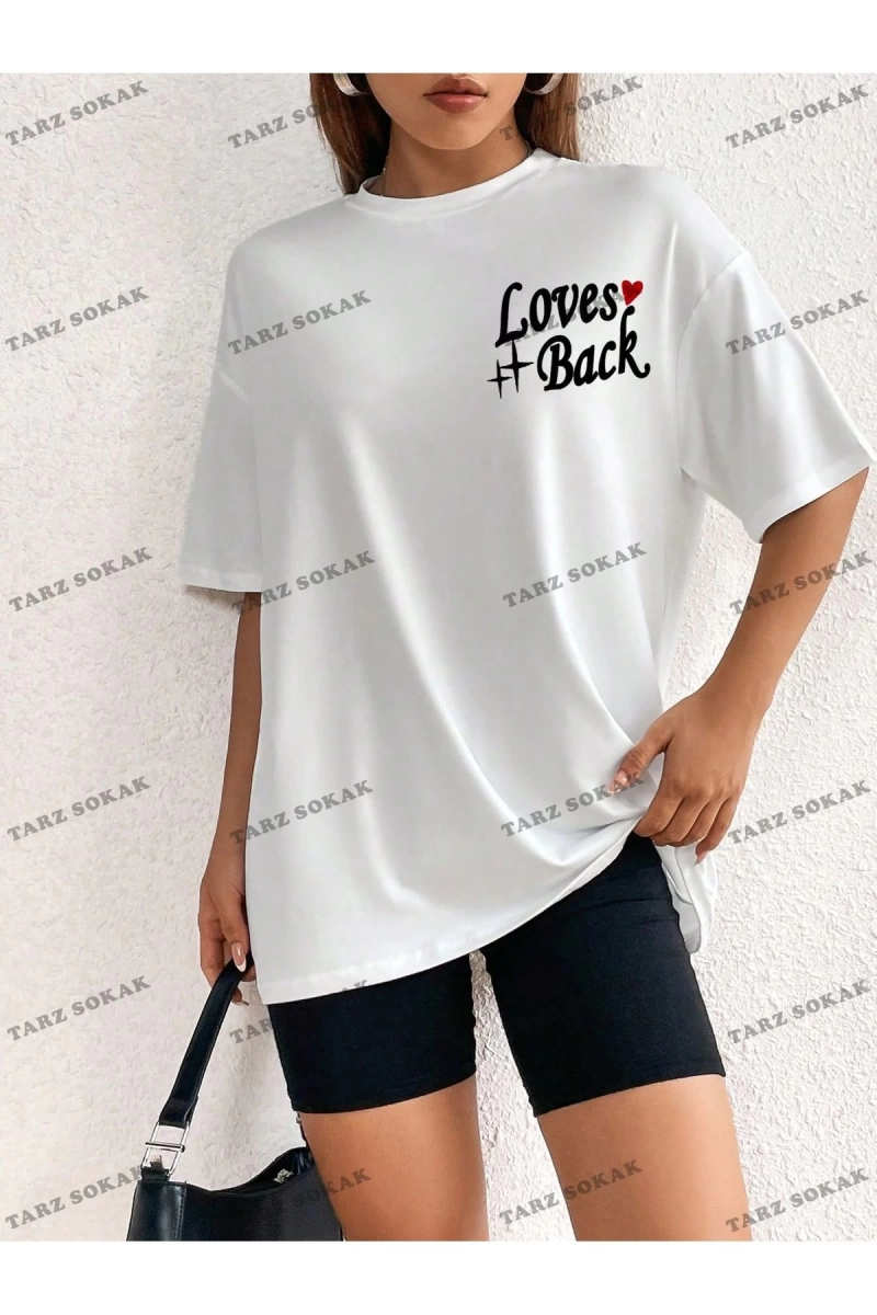 Unisex BAY  Kadın Kafatası Kafalı, Aşk Kalpli ve Harfli Baskılı Tişört KOD-1303