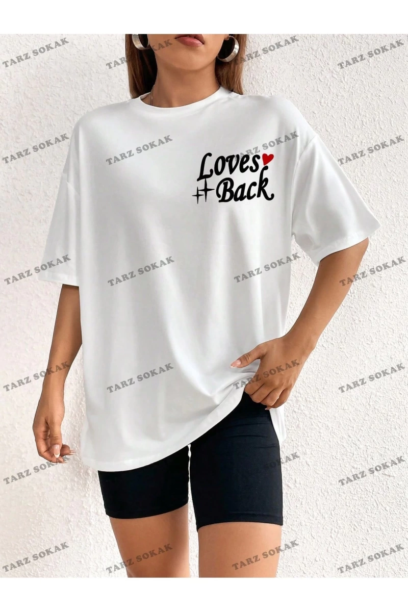 Unisex BAY  Kadın Kafatası Kafalı, Aşk Kalpli ve Harfli Baskılı Tişört KOD-1303