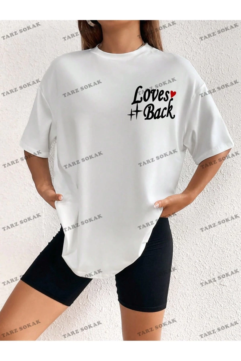 Unisex BAY  Kadın Kafatası Kafalı, Aşk Kalpli ve Harfli Baskılı Tişört KOD-1303