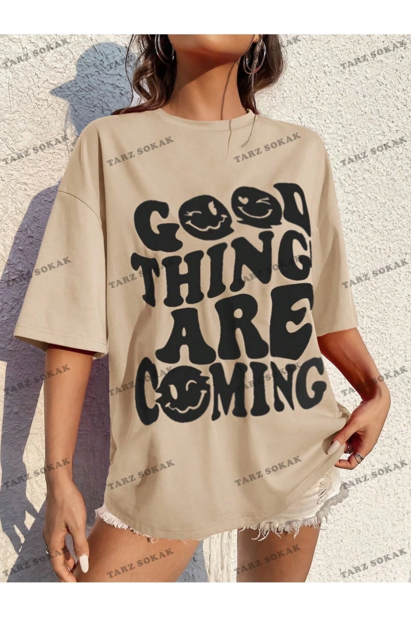 Unisex BAY  Kadın Slogan Baskılı Düşük Omuz Tişört KOD-1346