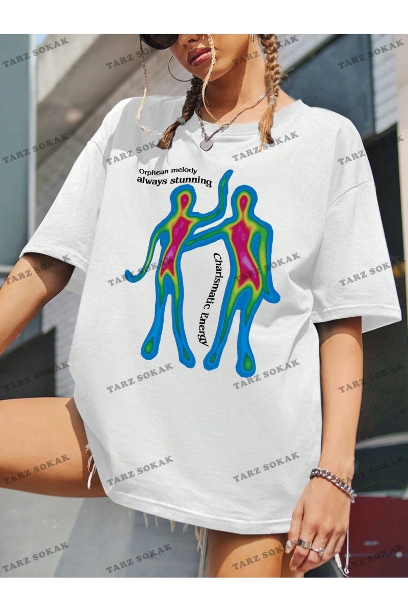 Unisex BAY  Kadın Slogan Desenli Düşük Omuz Kısa Kollu Tişört KOD-1396