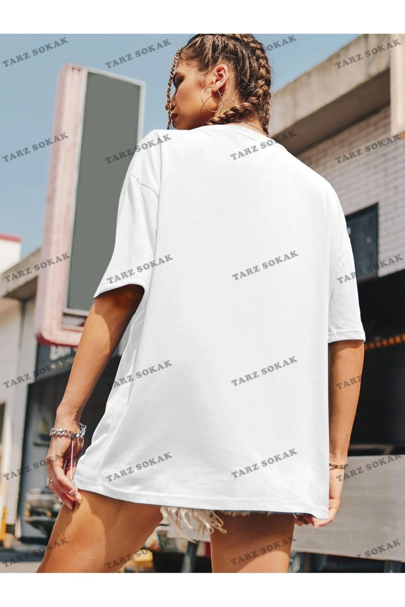 Unisex BAY  Kadın Slogan Desenli Düşük Omuz Kısa Kollu Tişört KOD-1396